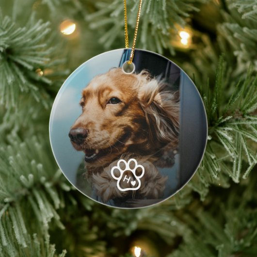 Add Your Own Photo Dog Pets Monogram Keramisch Ornament (Boom)