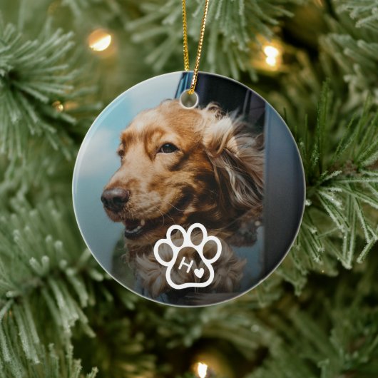 Add Your Own Photo Dog Pets Monogram Keramisch Ornament (Boom)