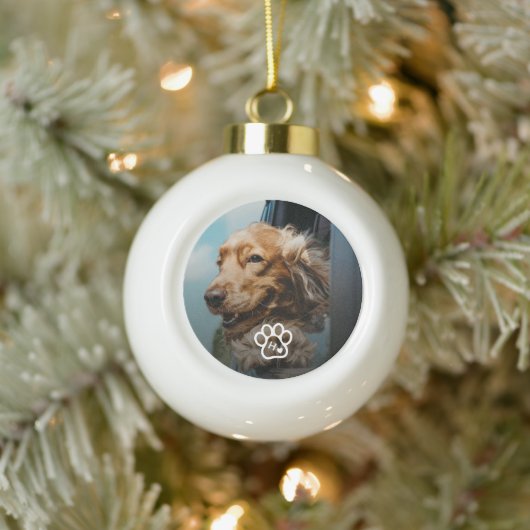 Add Your Own Photo Dog Pets Monogram Keramische Bal Ornament (Boom)