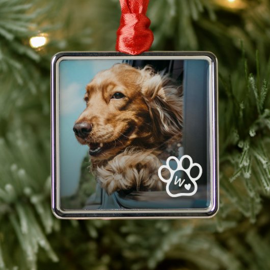 Add Your Own Photo Dog Pets Monogram Metalen Ornament (Boom)