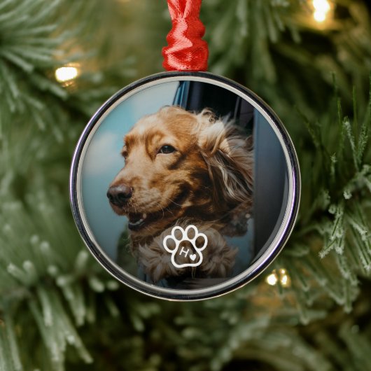 Add Your Own Photo Dog Pets Monogram Metalen Ornament (Boom)