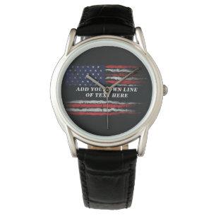 Add your own text on grunge American flag Horloge