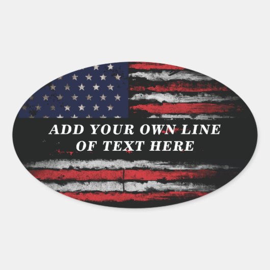 Add your own text on grunge American flag Ovale Sticker (Voorkant)