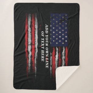 Add your own text on grunge American flag Sherpa Deken