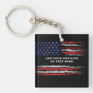 Add your own text on grunge American flag Sleutelhanger