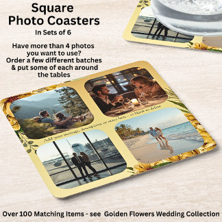 Add Your Photos, Golden Flowers Wedding Suite,  Kartonnen Onderzetters