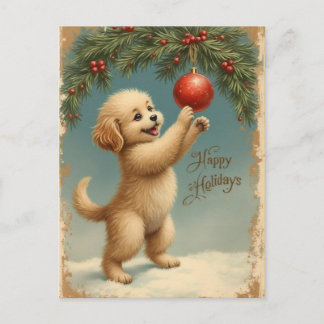 Add Your Text Season’s Greetings Puppy Postcard Feestdagenkaart