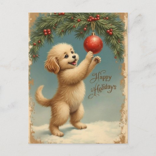 Add Your Text Season’s Greetings Puppy Postcard Feestdagenkaart (Voorkant)