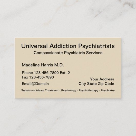 Addication Psychiatrist Services Appointment Card Afsprakenkaartje (Voorkant)