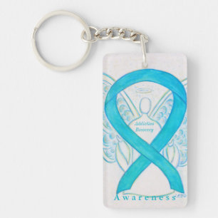 Addication Recovery Angel Awareness Ribbon Sleutel Sleutelhanger
