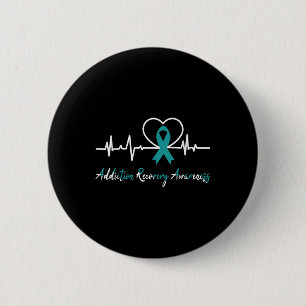 Addiction Recovery Awareness Heartbeat Blauwgroen  Ronde Button 5,7 Cm