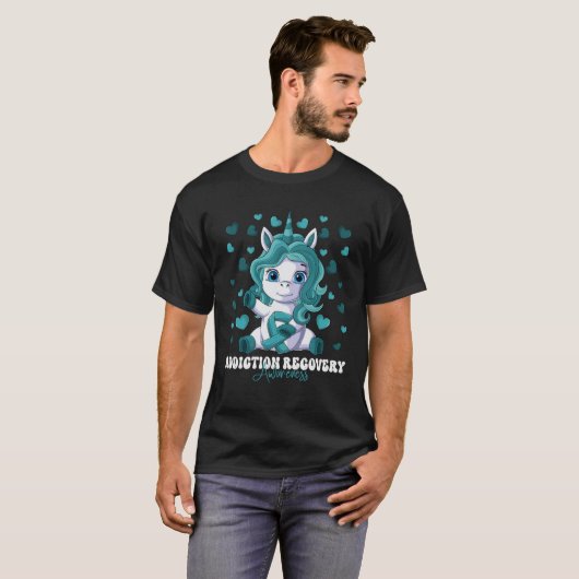 Addiction Recovery Awareness Month Teal Ribbon Uni T-shirt (Voorkant volledig)