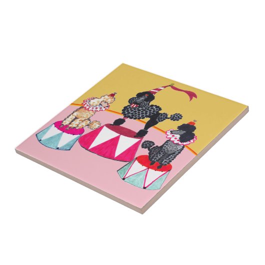 Addie's Circus Poodles Ceramic Tile Trivet Tegeltje (Zijkant)