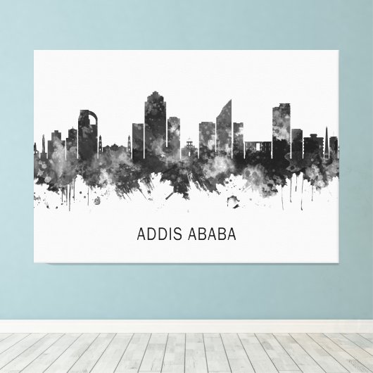Addis Ababa Ethiopia skyline BW Canvas Afdruk (Insitu (Houten vloer))