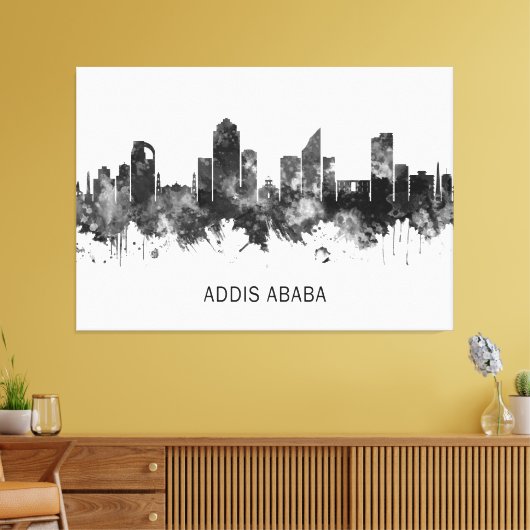 Addis Ababa Ethiopia skyline BW Canvas Afdruk (Insitu (Woonkamer))