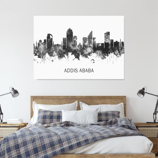 Addis Ababa Ethiopia skyline BW Canvas Afdruk (Insitu (Slaapkamer))