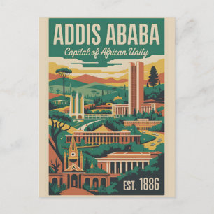 Addis Ababa Ethiopië Retro Reisposter Kunst Feestdagenkaart