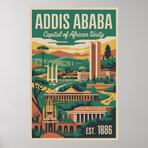 Addis Ababa Ethiopië Retro Reisposter Kunst Poster