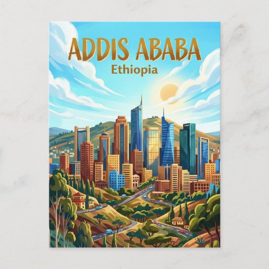 Addis Ababa Silhouet Ethiopië Briefkaart (Voorkant)
