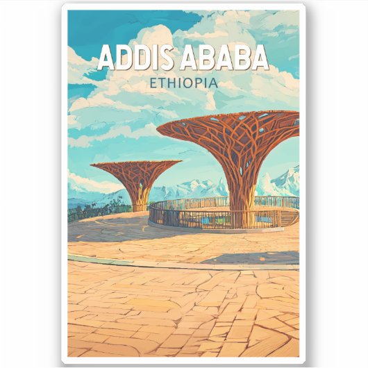 Addis Abeba Ethiopië Reis Kunst Vintage Sticker (Voorkant)