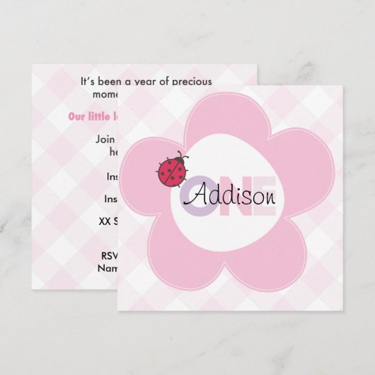 "Addison" 1e verjaardag nodigt uit Kaart (Voorkant / Achterkant)