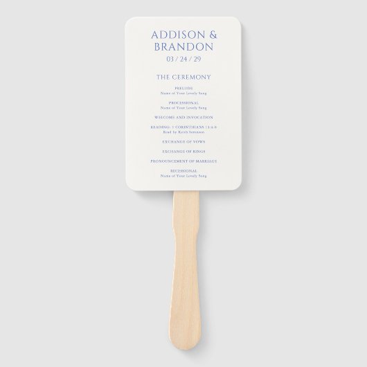 Addison Blue Classic Elegant bruiloft programma Handwaaier (Voorkant)