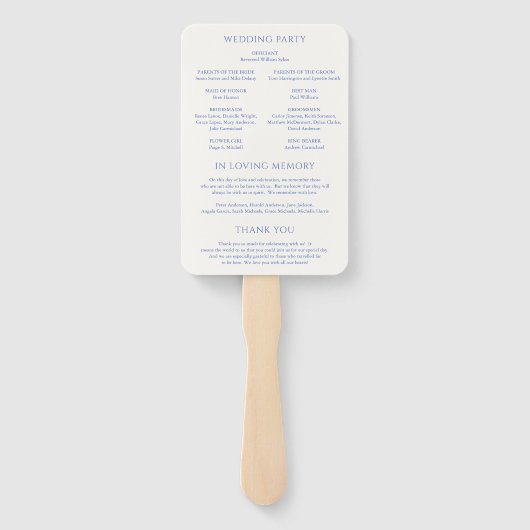 Addison Blue Classic Elegant bruiloft programma Handwaaier (Achterkant)
