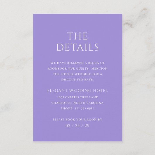 Addison Paarse Classic Elegante bruiloft Informatiekaartje (Voorkant)