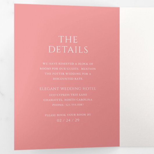 Addison Roze Classic Elegant Bruiloft Drieluik Uitnodiging (Binnenzijde eerst)