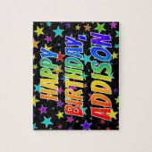 "ADDISON" voornaam, geun "HAPPY BIRTHDAY" Legpuzzel (Verticaal)