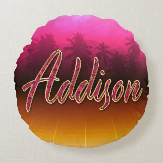 Addison Vorname Name golden pink Kissen Rond Kussen (Voorkant)