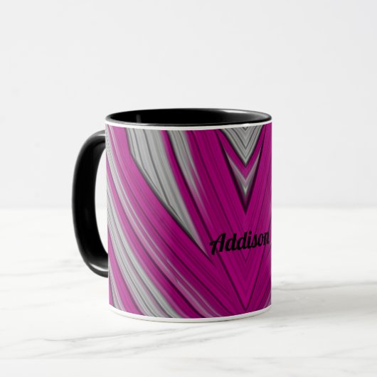 ADDISON ~ Zany 3D ~ Roze en Grijs Mok (Voorkant links)