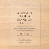 Addison Zwart en Wit Classic Elegant Bruiloft Acryl Uitnodigingen (Voorkant)