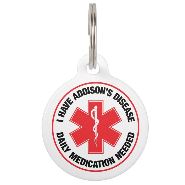 Addison's Disease Medical Alert Pet Tag Huisdierpenning (Voorkant)