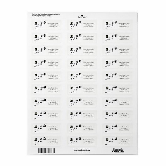 Address Labels Cats Black Paws (Full Sheet)