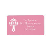 Address Labels Floral Cross Christening Rose Pink (Voorkant)