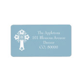 Address Labels Floral Cross Christening Sky Blue (Voorkant)