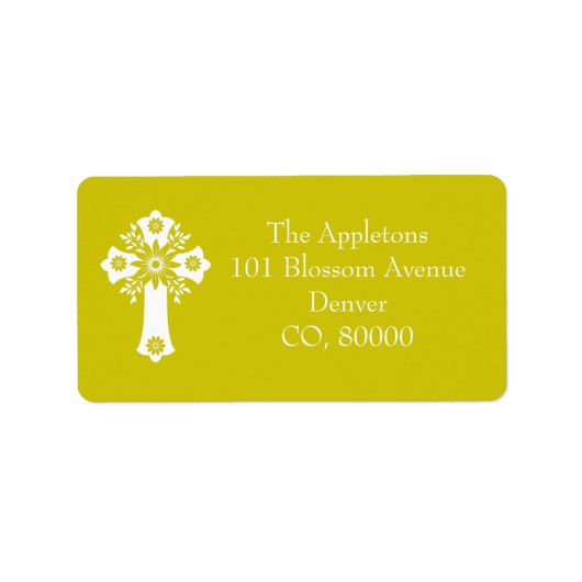 Address Labels Floral Cross Christening Yellow (Voorkant)