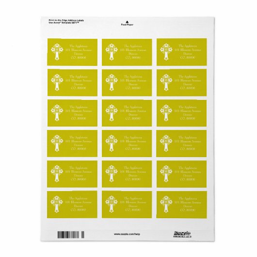 Address Labels Floral Cross Christening Yellow (Full Sheet)