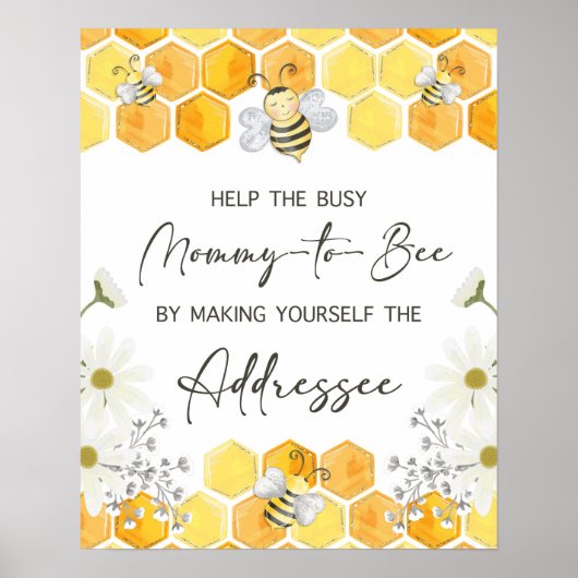 Addressee Baby shower Sign Yellow Honey Bee Thema Poster (Voorkant)