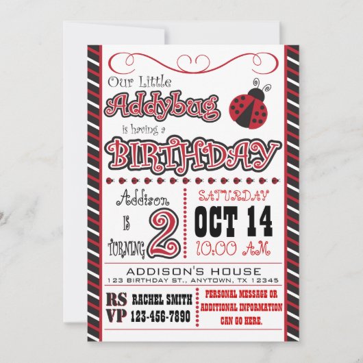 Addybug Uitnodigingen voor de 2e verjaardag (Voorkant)
