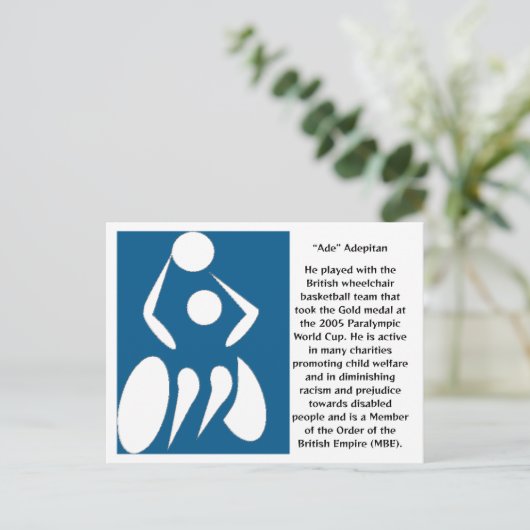 Adedidepitan, wielstoelbasketbalspeler briefkaart (Staand voorkant)