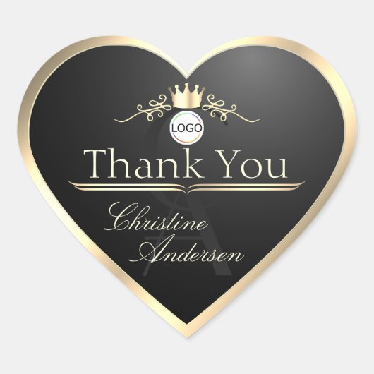 Adel Zwart Gouden Frame Logo en Monogram Bedankt Hart Sticker (Voorkant)