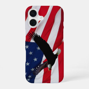 Adelaar Amerikaanse vlag op winderige dag iPhone 16 Hoesje