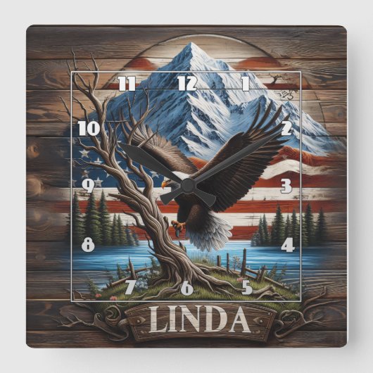 Adelaar bij Lake Under Mountainous Sky Vierkante Klok (Voorkant)