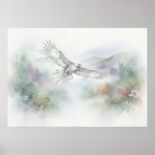 Adelaar boven nevelige Hooglandkastelen Aquarel Po Poster