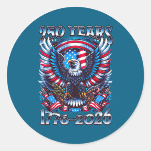 Adelaar en vlag 250 jaar 1776-2026 250ste verjaard ronde sticker