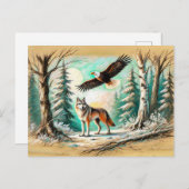 Adelaar en Wolf in het Bos Pastelkrijttekening Briefkaart (Voorkant / Achterkant)