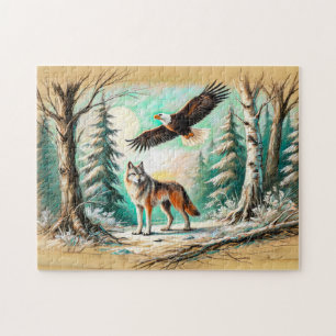 Adelaar en Wolf in het Bos Pastelkrijttekening Legpuzzel