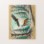 Adelaar en Wolf in het Bos Pastelkrijttekening Legpuzzel (Verticaal)